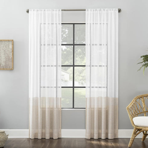 Clean Window Color Block Accent Anti-Dust Allergy/Pet Friendly Anti-Dust Sheer Curtain Panel, 50" x 84", Linen...
