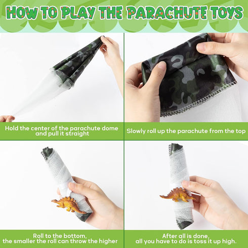 6Pcs Dinosaur Parachute Toy Children's Camo Parachute Toys Tangle Free Throwing Hand Throw Parachute Flying Paratrooper Toy with Dinosaur Outdoor ...