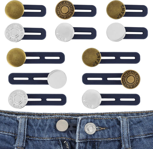 12Pcs Button Extenders for Jeans, Waist Pant Button Extenders No Sew Instant Waistband Extender Buttons Adjustable Metal Silicone Waist Extenders ...