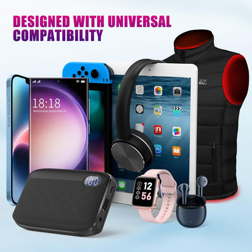 Power Bank for Heated Vest and Heated Jacket, 10000mAh Rechargeable Battery with 7.4V DC Port and USB A Port, Compact Charger with LED Screen for ...