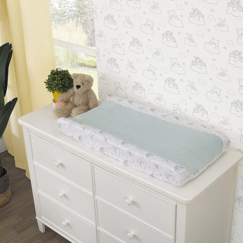 Disney Winnie The Pooh Hello Sunshine Grey and White Super Soft Contoured Changing Pad Cover with Plush Aqua Fleece Center Panel...