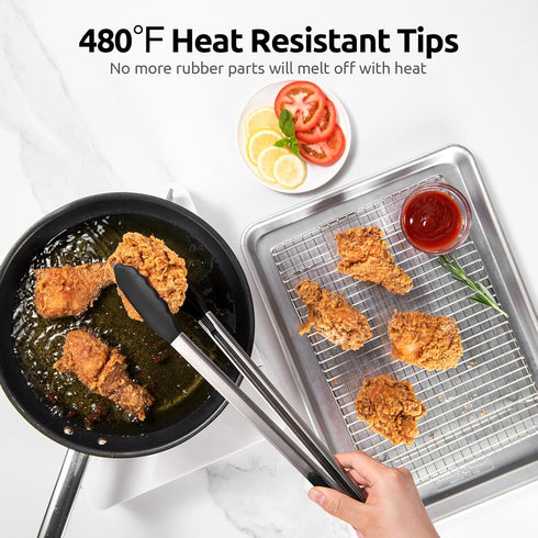 Heat Resistant Silicone Kitchen Tong: U-Taste 16 inch Extra Long Large 480ºF Hot Proof Cooking Tong with Sturdy Non Stick Rubber Tips & Non Slip S...