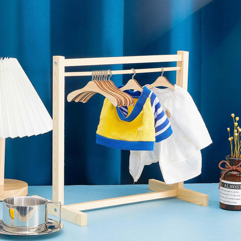 11 Pcs Doll Garment Rack with Wooden Dolls Clothes Hanger 11.8 Inches Doll Closet Mini Doll Clothes Hangers Doll Wardrobe Furniture Accessories fo...