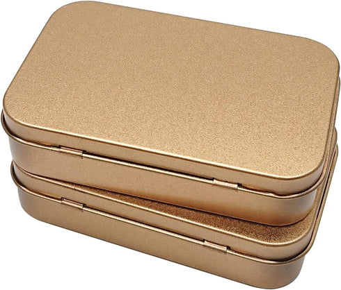 6 Pcs Metal Hinged Tin Box Container Mini Portable Small Storage Container Kit with Lid for Home Storage 3.7 x 2.3 x 0.8 Inch, Gold...