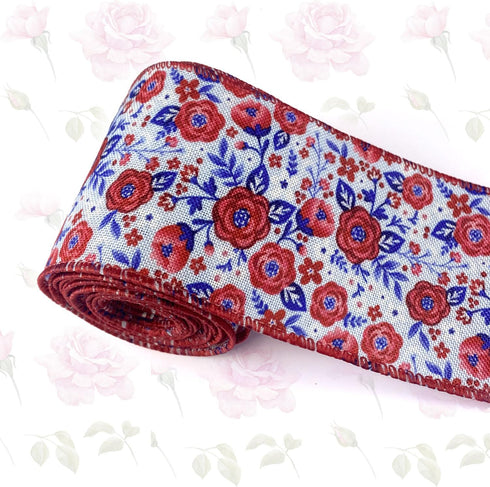 2.5Inch 6 Yard Red White Blue Patriotic Ribbon Floral ribbon Floral Wired Ribbon for 4th of July, Independence Day, Memorial Day, Wreath Making DI...
