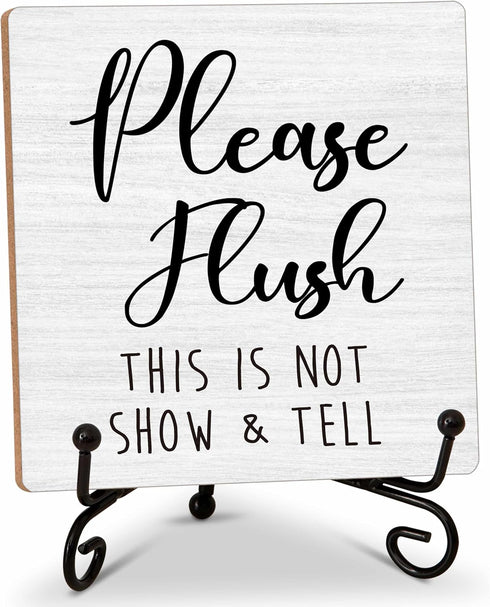 Bathroom Decor Wood Sign, Please Flush Funny Toilet Wood Block, 5x5 Inch Wood Sign Comes With Iron Stand, Perfect For Home Bathroom Toilet Restroo...
