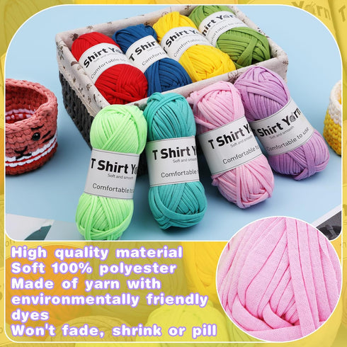 4 Pack T-Shirt Yarn Set, 3.5Oz Flat Crochet Yarn Soild Color Crocheting Yarn with Knitted Plastic Eye Needles for Summer Hand DIY Crocheting Proje...