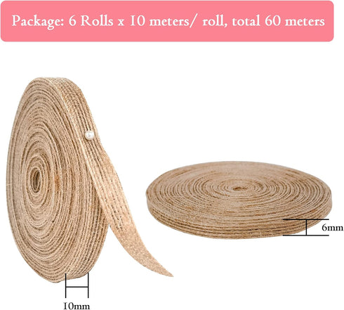65 Yards Jute Burlap Ribbons 3/8" 1/4" Natural Jute Craft Fabric Ribbons, Rustic Linen Gift Wrapping Ribbons for Wedding Home Tree Decoration DIY ...
