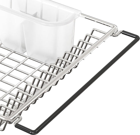 SIMPLE HOUSEWARE Large Over Sink Counter Top Stainless Steel Dish Drainer Drying Rack with Utensil Holder, Chrome...