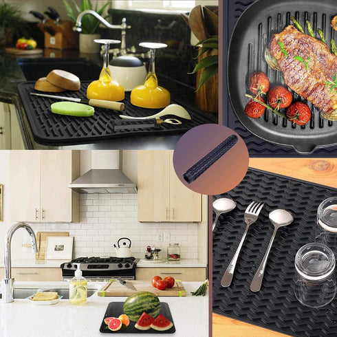 Silicone Dish Drying Mat for Multiple Usage, Easy clean, Eco-friendly, Heat-resistant Silicone Mat for Kitchen Counter, Sink, Refrigerator, drawer...
