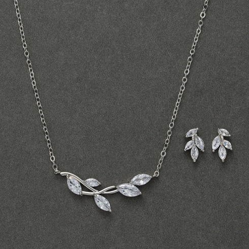 SWEETV Wedding Jewelry Set for Bride Bridesmaid, Cubic Zirconia Leaf Vine Wedding Earrings Necklace Bracelet Set, Bridal Jewelry Set for Wedding P...