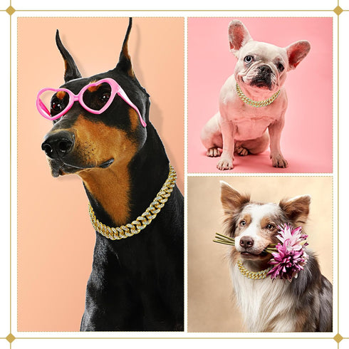 LEIFIDE Dog Chain Collar Diamond Link Dog Collar 12 mm Wide Dog Necklace Metal Cat Chain Pet Crystal Collar Jewelry Accessories for Small Medium L...