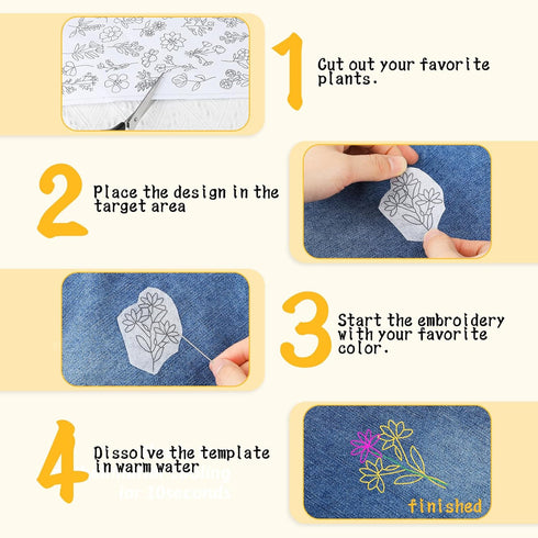74 Pcs Water Soluble Stabilizer Water Soluble Embroidery Patterns Hand Sewing Stabilizers Adhesive Embroidery Transfer Paper Stick and Stitch Embr...