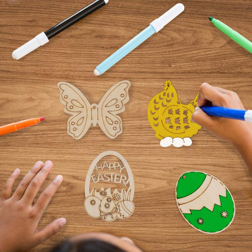 Max Fun 60PCS Wood Cutouts for Crafts Unfinished Ornaments DIY with Bunny to Paint for Kids Party Decorations Decor with Hanging Egg Shapes & Draw...