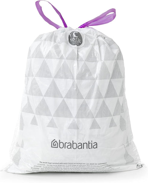 Brabantia PerfectFit Trash Bags (Size C/2.6-3.2 Gal) Thick Plastic Trash Can Liners with Drawstring Handles (40 Bags)...