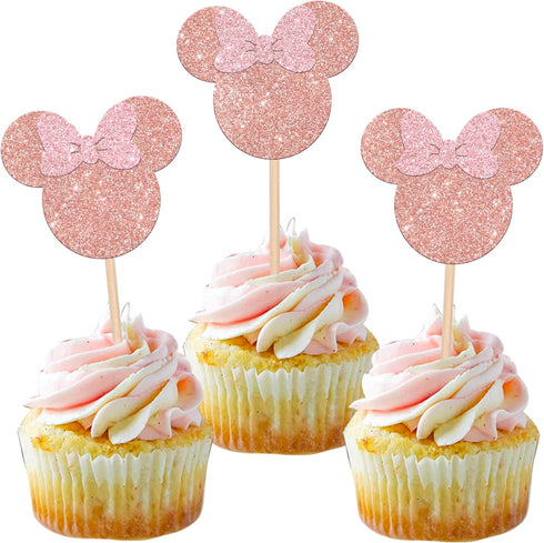 36 Pack Mouse Inspired Cupcake Toppers with Bow Mouse Birthday Cake Decorations Mini Cupcake Picks for Mouse Themed Baby Shower Kids Birthday Part...
