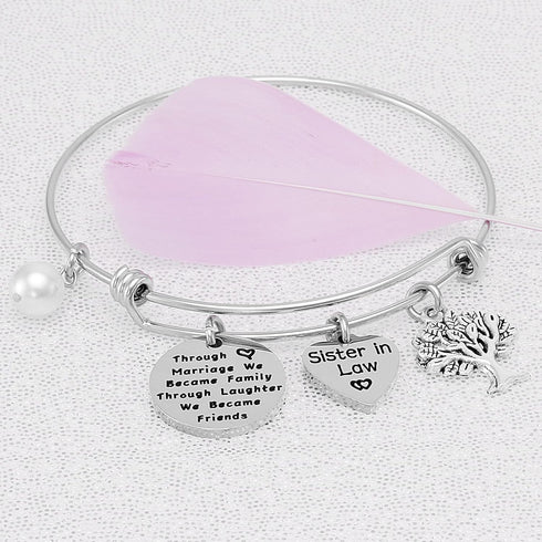 Kivosliviz Sister in Law Bracelet Jewelry Through Marriage We Became Family Bangle Bracelet for Sister of the Groom...