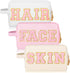 Sotiff 3 Pcs Preppy Patch Makeup Bag Hair Face Skin Cosmetic Bag Travel Toiletry Bag for Women Chenille Letters Patch Bag with Handle Waterproof P...