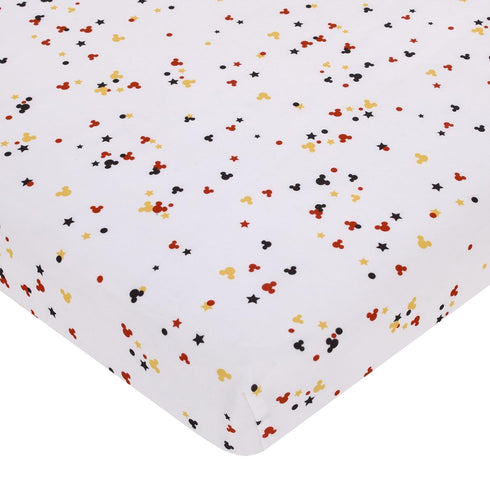 Disney Mickey Mouse - Red, Yellow, Black and White Mickey Confetti Nursery Fitted Mini Crib Sheet...