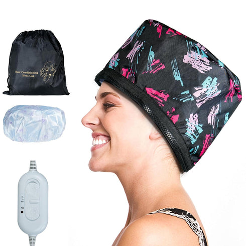 Hair Thermal Steamer Treatment SPA Cap Nourishing Care Hat with Adjustable Temperature Control,Moisturize and Nourish, Hair Care for Home Use(Blac...