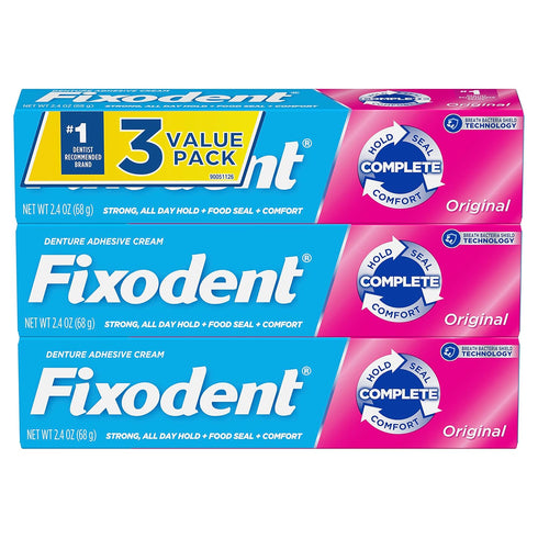 Fixodent Complete Original Denture Adhesive Cream, 2.4 oz, 3 Pack (Packaging May Vary)...
