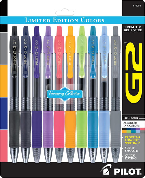 PILOT G2 Limited Edition Harmony Ink Collection Retractable Gel Pens, 0.7mm Fine Point, Assorted Ink, 10-Pack...