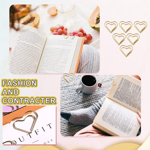 100pcs Mini Gold Heart Paper Clips, Small Cute Love Shaped Paper Clips Stainless Steel Metal Paper Clips Bookmarks for Document Note Sorting Organ...