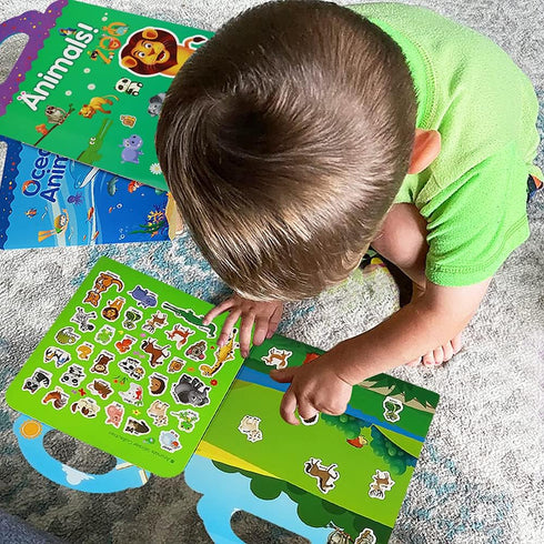 Reusable Sticker Books for Kids, 2 Sets Travel Removable Toddler Sticker Books for 3 4 5 Year Old Girls Boys Birthday Gifts Educational Learning T...