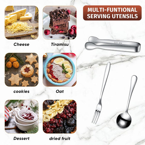 Cunhill 24 Pcs Charcuterie Accessories Mini Cocktail Tongs Small Serving Spoons and Appetizer Forks Stainless Steel Tongs Charcuterie Utensils for...