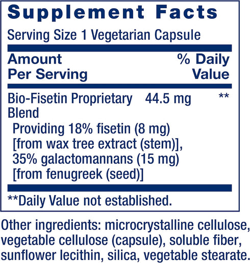 Life Extension Bio-Fisetin, fisetin, galactomannans from fenugreek seed, cellular health, cognitive health, longevity, Gluten-Free, Vegetarian, No...