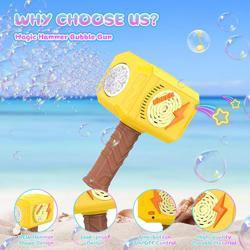 Bubble Machine,2024 NEW Hammer Bubble Gun Kids Toys for Ages 5-7 Automatic Bubble Blower Bubble Wand with Light & Music Bubble Maker Include Bubbl...