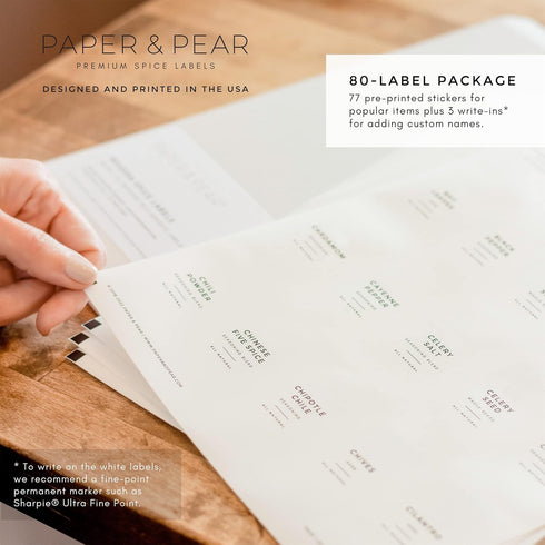 Modern White Spice Labels (no jars) by Paper & Pear - Oil Resistant Kitchen Pantry Labels - 2.25" by 1.25” Spice Labels Stickers - Durable Spice J...