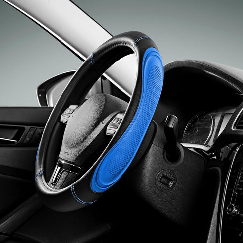 Car Steering Wheel Cover - Microfiber Leather Steering Wheel Wrap Sports 14.5-15 Inch Steering Wheel Cover Non-Slip for Men Women Blue Color...