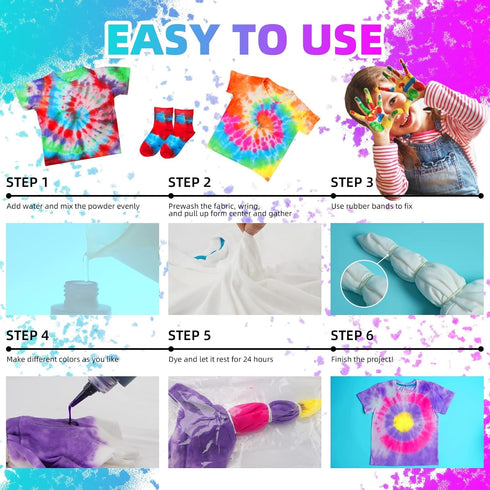HTVRONT Tie Dye Kit for Kids and Adults - 18 Colors 80ML Pre-Filled Bottles Permanent Non-Toxic Tye Dye Kits for Clothing T-Shirt Fabric Textile C...