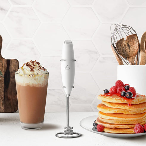 Zulay Kitchen Tornado Whisk Milk Frother Handheld - Coffee Frother Wand With Stand - Triple Whisk Hand Held Drink Mixer - Electric Stirrer Frothin...