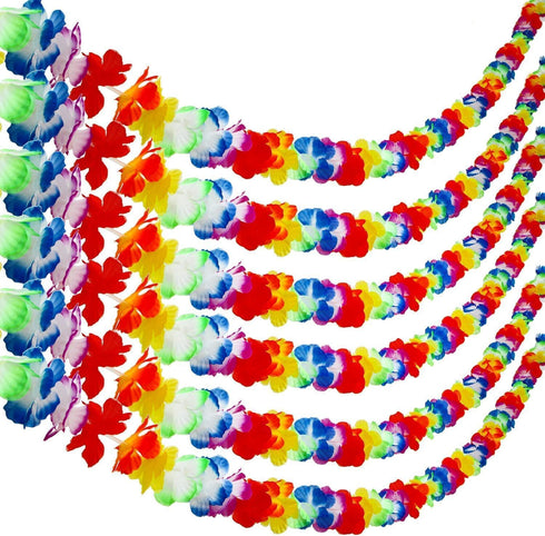 Aneco 6 Pack Colorful Hawaiian Luau Tropical Flower Lei Garland Party Decorations Hawaiian Tropical Party Supplies,10 Feet Each...