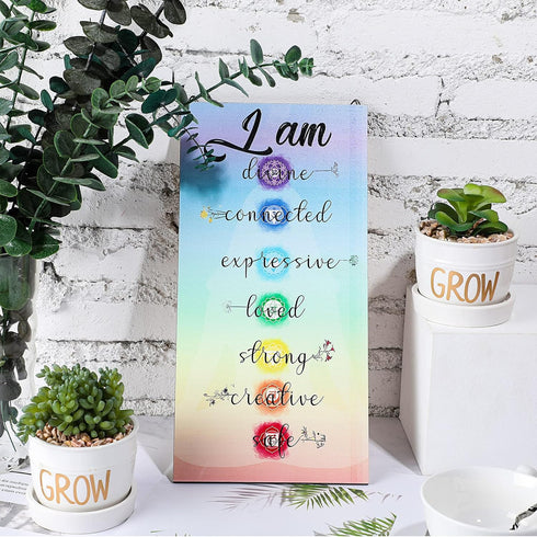 Blulu Chakra Quotes Sign Buddha Wall Decor Yoga Zen Wall Art Wooden Spiritual Decor 7 Chakra Hanging Motivational Meditation Buddhism Spa Room Sig...