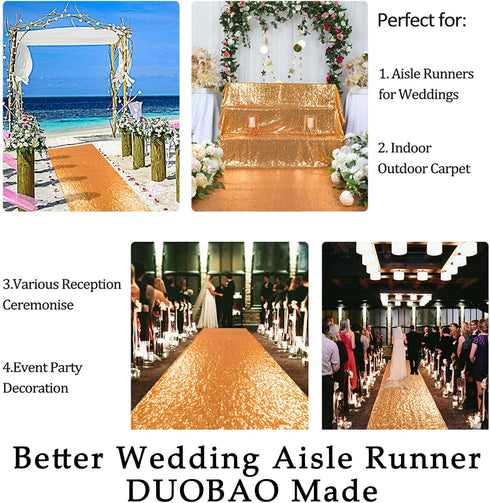DUOBAO Aisle Runner for Wedding-15FTx2FT-Deep Gold Sequin Indoor Outdoor Ceremonies Decor Church Walkway Carpet Runners Rugs Sequins...