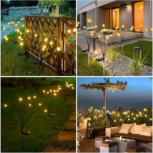 2 Pack Solar Garden Lights, 12 LED Solar Powered Firefly Lights, Starburst Swaying Light Waterproof, Solar Garden Decorative Lights, Outdoor Yard ...