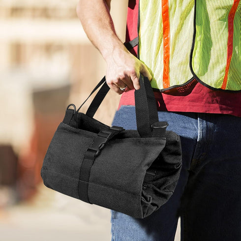 Roll Up Tool Bag, 16OZ Canvas Wrench Roll Up Pouch Multi-Purpose Tool Roll Organize, 5 Zippered Tool Pockets (Black)...