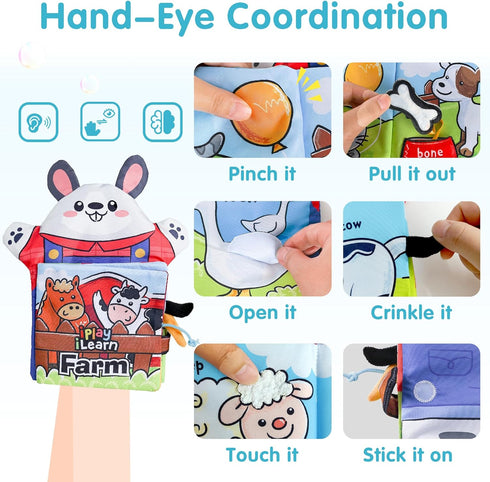 iPlay, iLearn Baby Cloth Books 6-12 Month, Infant Soft Touch Feel Marine Farm Animal Fabric Book Set, Newborn Carseat Crib Crinkle Toy, Babies Bir...