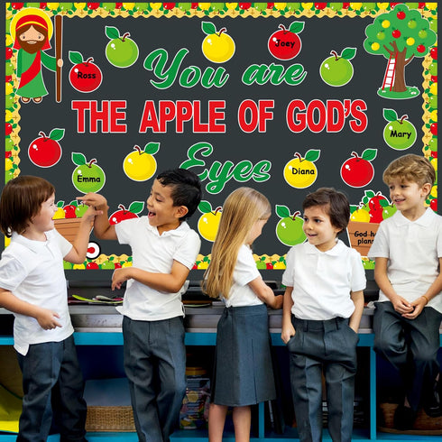 gisgfim Christian Jesus Bulletin Board Decoration Set Religious Apple Borders Cutouts Welcome back to school Decor Sunday School Classroom Door Pa...