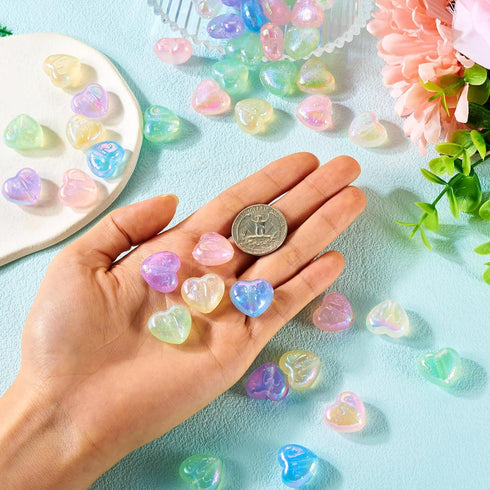 Craftdady 60Pcs Glow in The Dark Acrylic Heart Beads AB Color Glitter Beads Love Heart Valentine Spacer Beads for Crafts DIY Couple Bracelets Jewe...