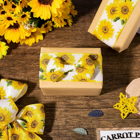 Whaline Summer Sunflower Wired Edge Ribbon 10 Yard x 2.5 Inch Spring Summer Flower Ribbon Farmhouse Fabric Decorative Craft Ribbon Roll for Gift W...