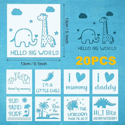 25 Pack Stencils for Baby Shower?Mixed Animals Pattern Painting Stencils Baby Shower Onesie Decorating Reusable Templates for Painting on Fabric B...