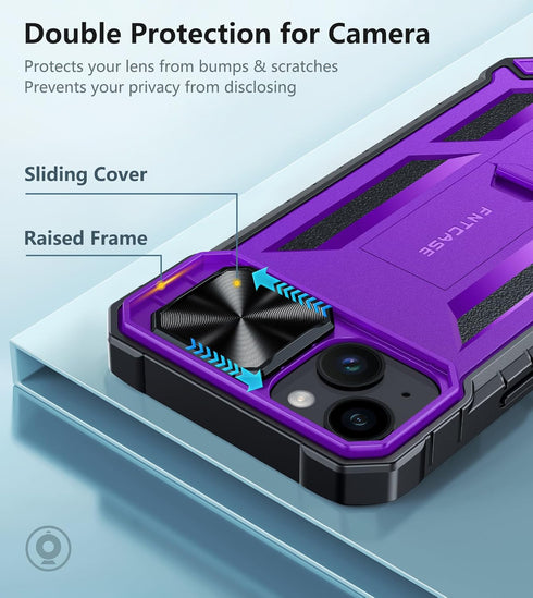 FNTCASE for iPhone 15 Plus Case: Heavy Duty Shockproof Cover with Kickstand | Rugged Military Grade Drop Proof Protection Matte Textured TPU Prote...