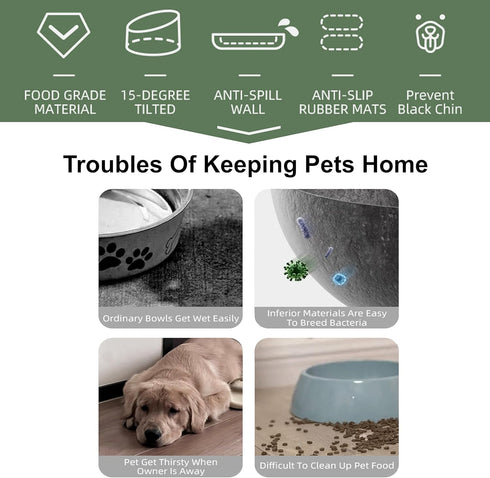Stainless Steel Dog Bowls, Cat Bowls, Non-Spill, Ergonomic Design, Detachable for Easy Cleaning, Anti-slip Base, Durable, Dishwasher Safe, Rust Re...