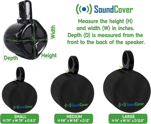 Two Large Black Heavy Duty Marine Wakeboard Tower Pod Speaker Covers for Large Round Boat Speakers - Cover Dimensions: Height 14" x Width 14" x De...