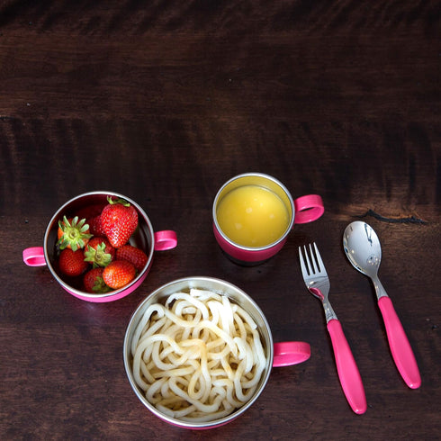 Innobaby Din Din Smart EZ Grip Spoon and Fork with Carrying Case, Utensil Set for Kids and Toddlers, BPA Free (Pink)...