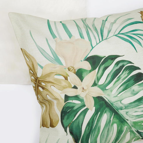 Bonhause Tropical Leaves Throw Pillow Covers 18 x 18 Inch Green Brown Leaf Decorative Pillow Cases Polyester Linen Outdoor Cushion Covers for Sofa...